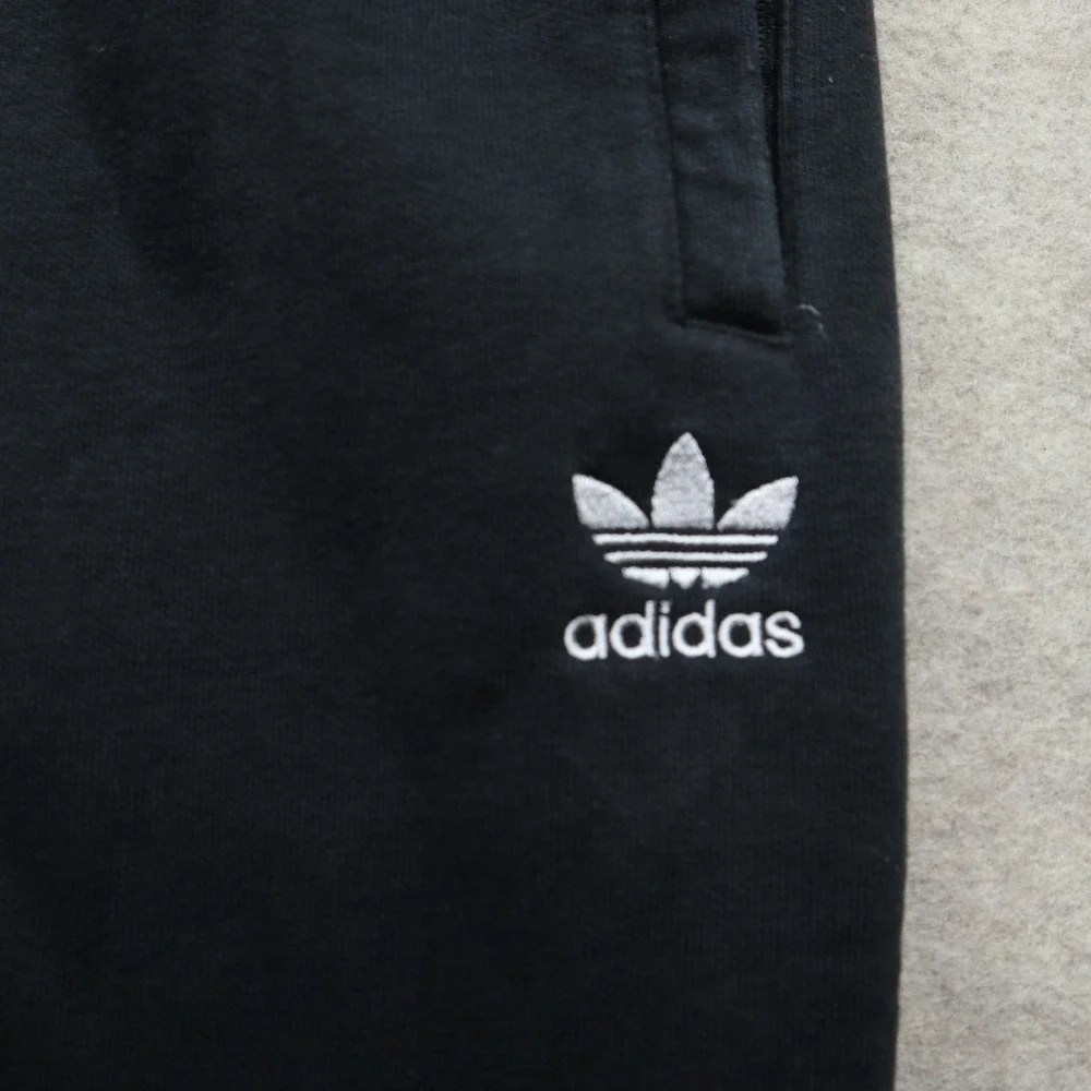 Adidas Joggers Mens Small Black Trefoil Fleece Sweatpants Modern Zip Pockets